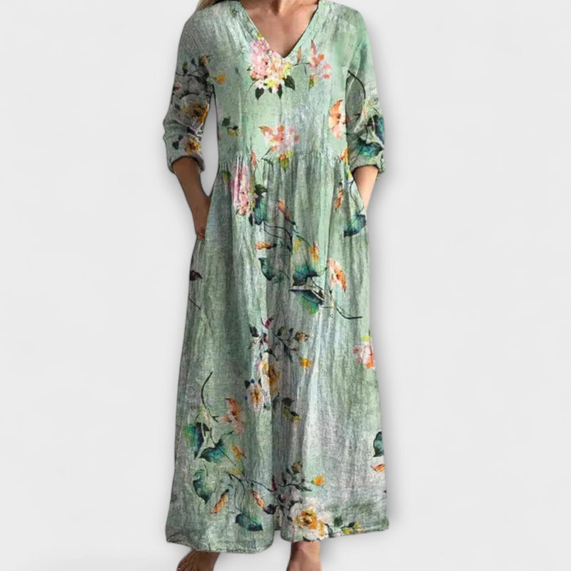 Ivoor - Bloemen Boho Maxi Jurk met Speelse Touch