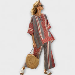 Jessica - Modern Linnen Top met Gestreepte Rok