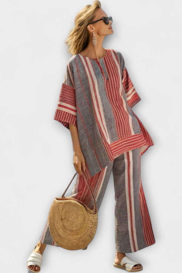 Jessica - Modern Linnen Top met Gestreepte Rok