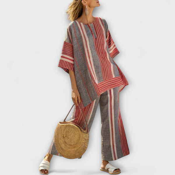Jessica - Modern Linnen Top met Gestreepte Rok