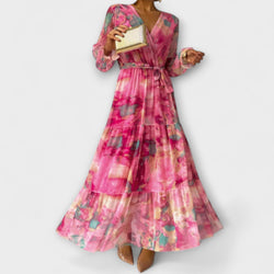 Trinity - Bohemian Plissé V-Hals Maxi Jurk