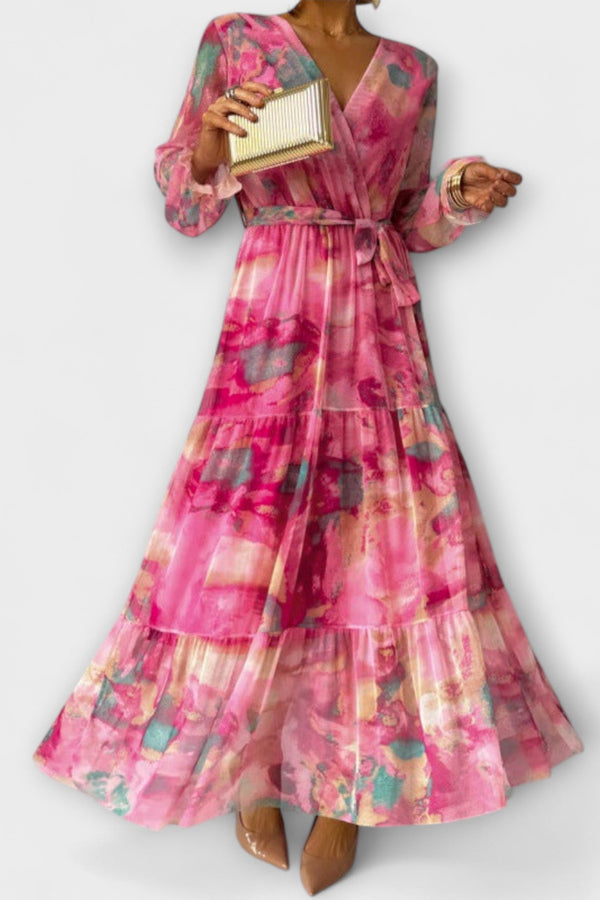 Trinity - Bohemian Plissé V-Hals Maxi Jurk