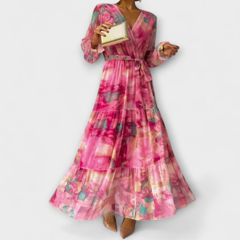 Trinity - Bohemian Plissé V-Hals Maxi Jurk