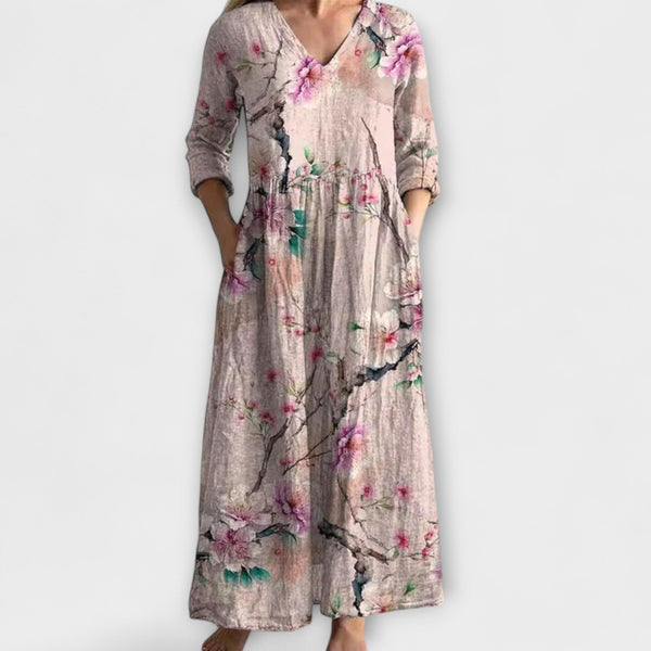 Ivoor - Bloemen Boho Maxi Jurk met Speelse Touch