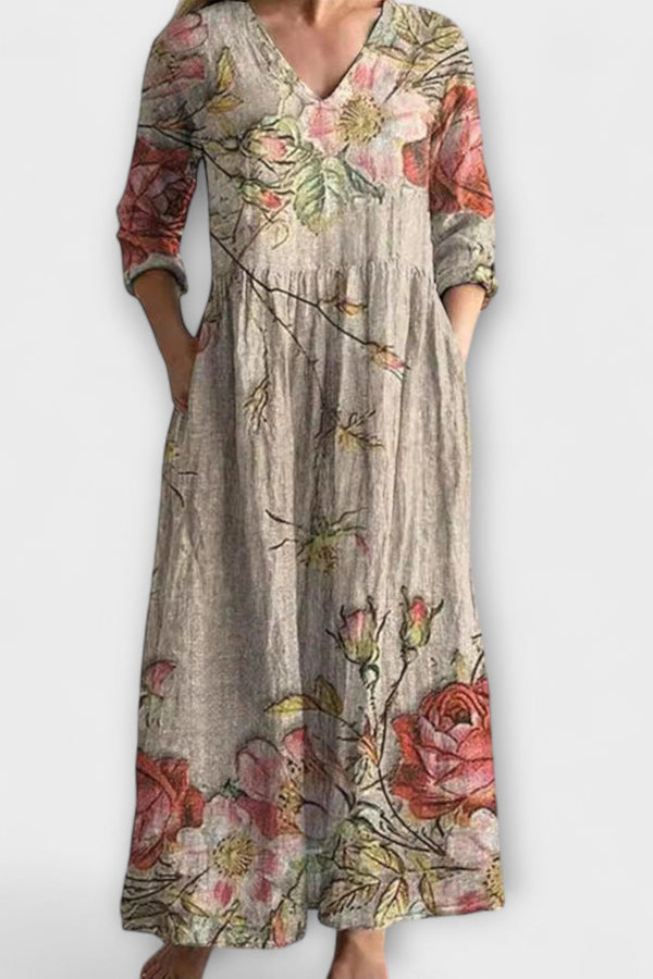 Ivoor - Bloemen Boho Maxi Jurk met Speelse Touch