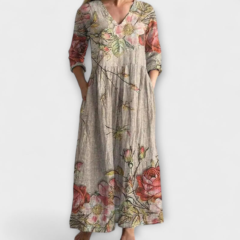 Ivoor - Bloemen Boho Maxi Jurk met Speelse Touch