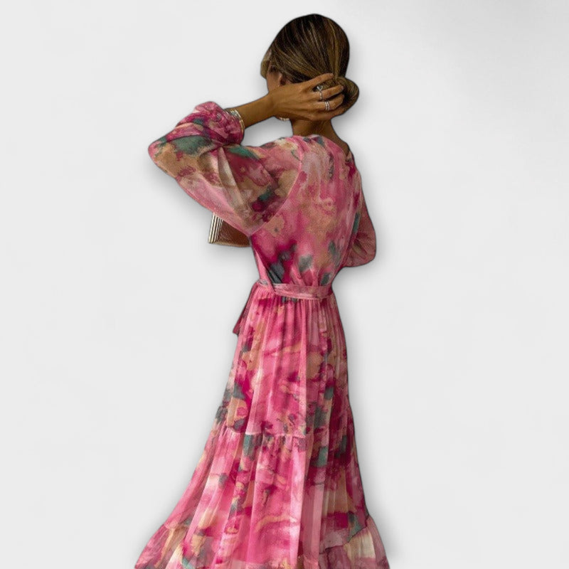 Trinity - Bohemian Plissé V-Hals Maxi Jurk