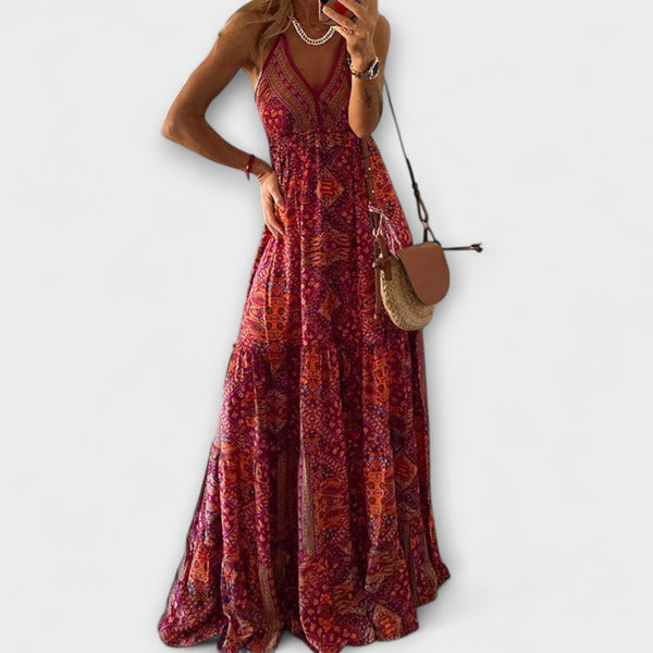 Wren - Bohemian V-Hals Maxi Jurk met Spaghetti Bandjes