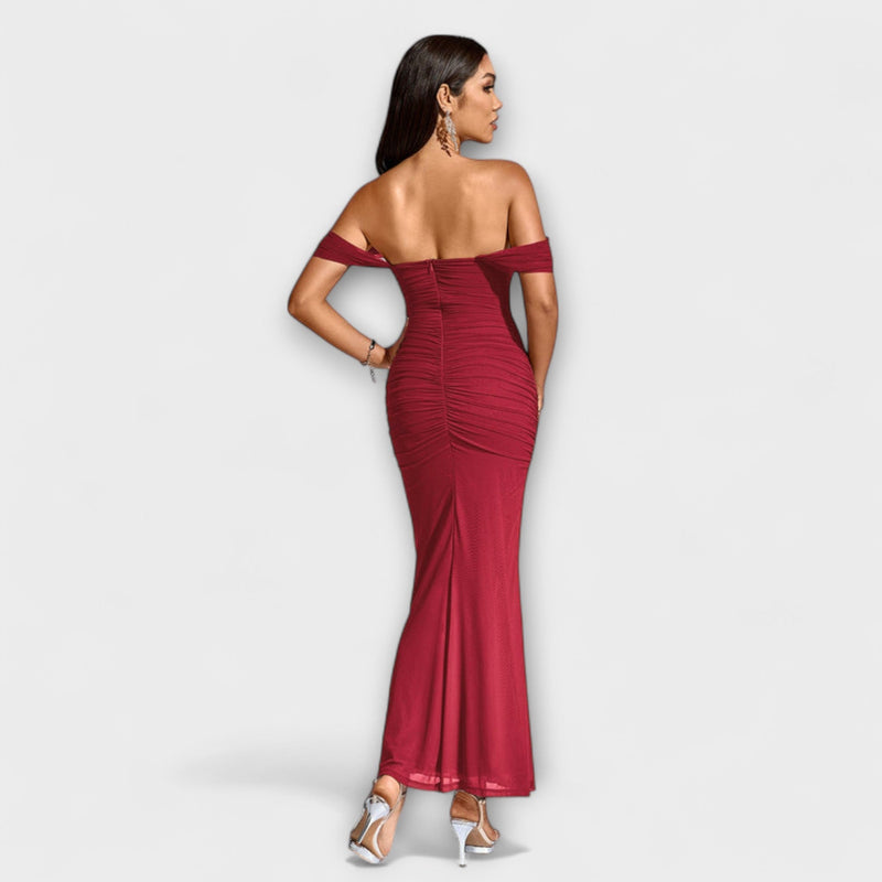 Ione - Off-Shoulder Rimpel Bodycon Jurk