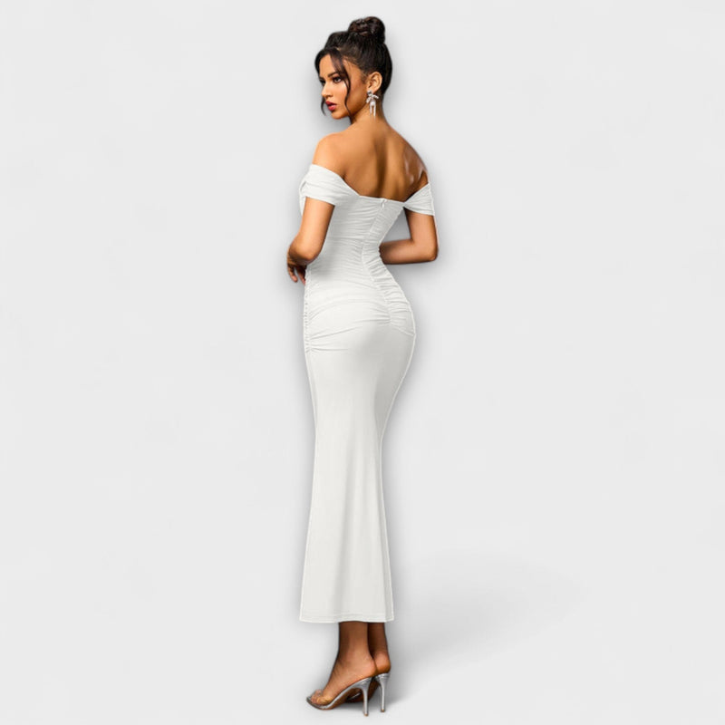 Ione - Off-Shoulder Rimpel Bodycon Jurk