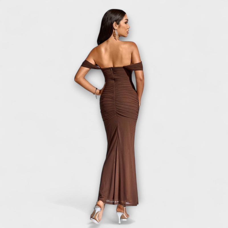 Ione - Off-Shoulder Rimpel Bodycon Jurk