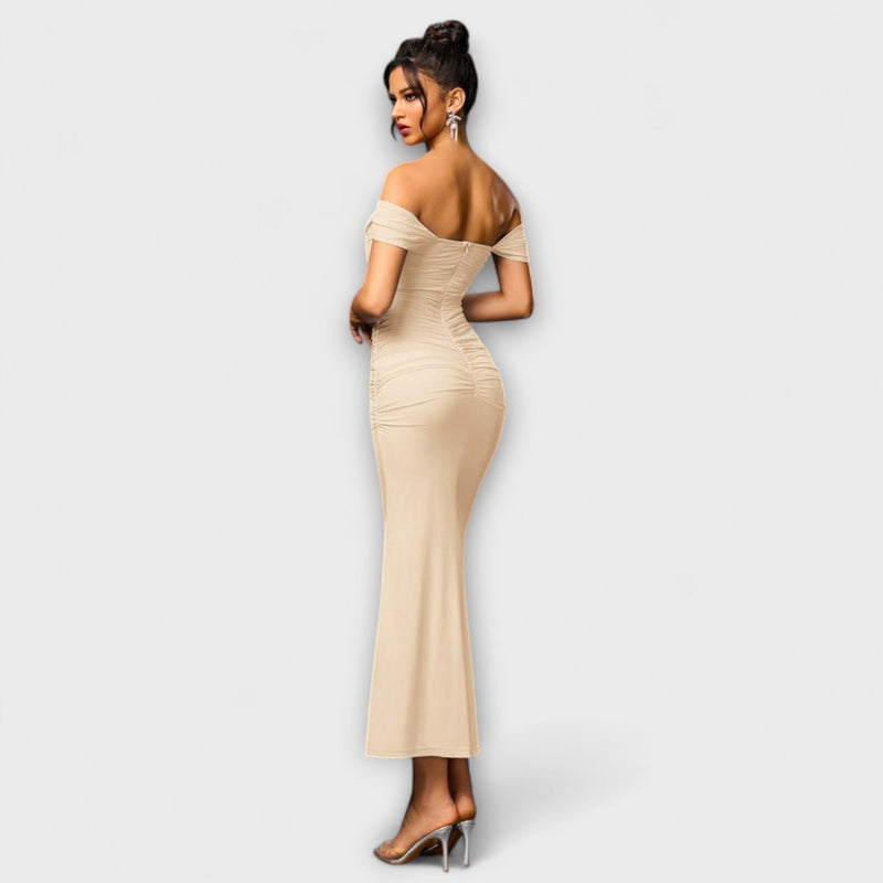 Ione - Off-Shoulder Rimpel Bodycon Jurk