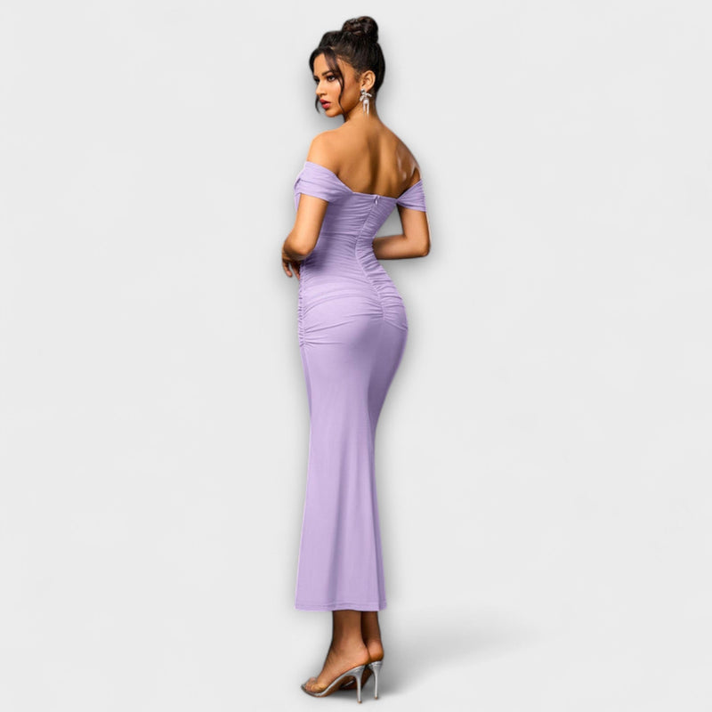 Ione - Off-Shoulder Rimpel Bodycon Jurk