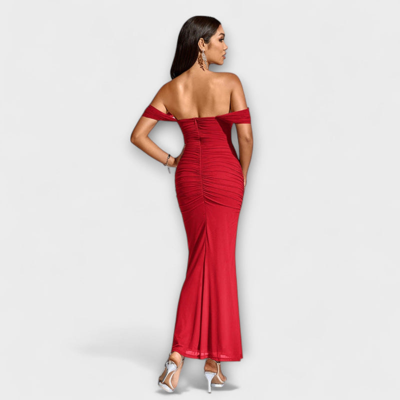 Ione - Off-Shoulder Rimpel Bodycon Jurk