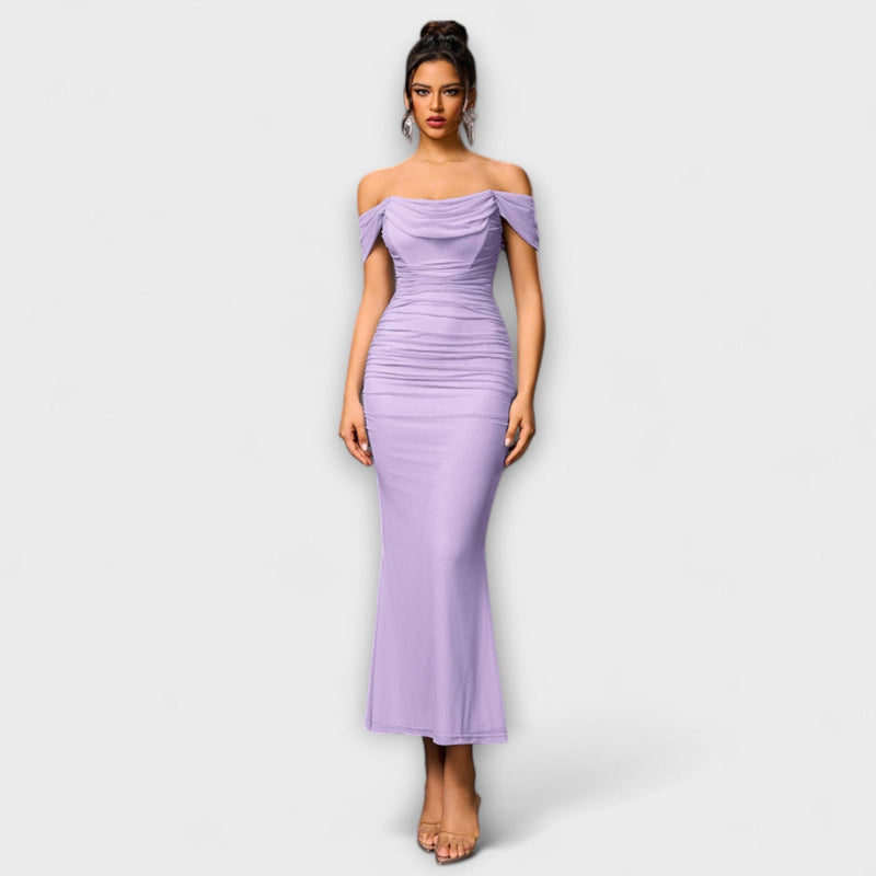 Ione - Off-Shoulder Rimpel Bodycon Jurk