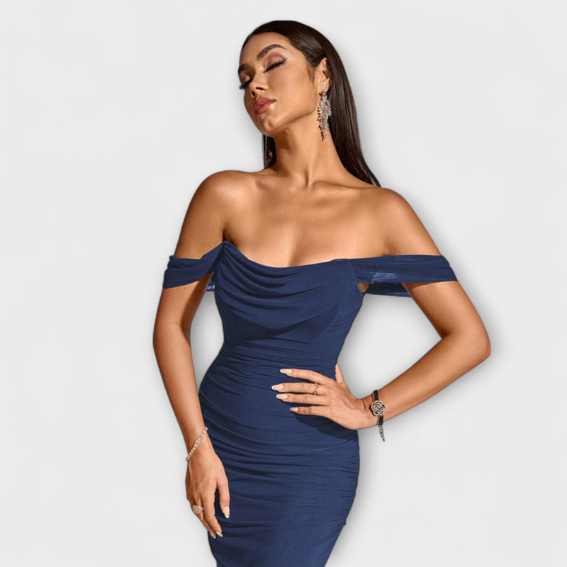 Ione - Off-Shoulder Rimpel Bodycon Jurk