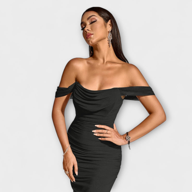 Ione - Off-Shoulder Rimpel Bodycon Jurk