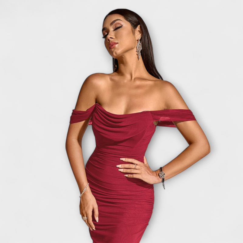 Ione - Off-Shoulder Rimpel Bodycon Jurk