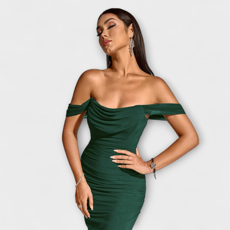 Ione - Off-Shoulder Rimpel Bodycon Jurk