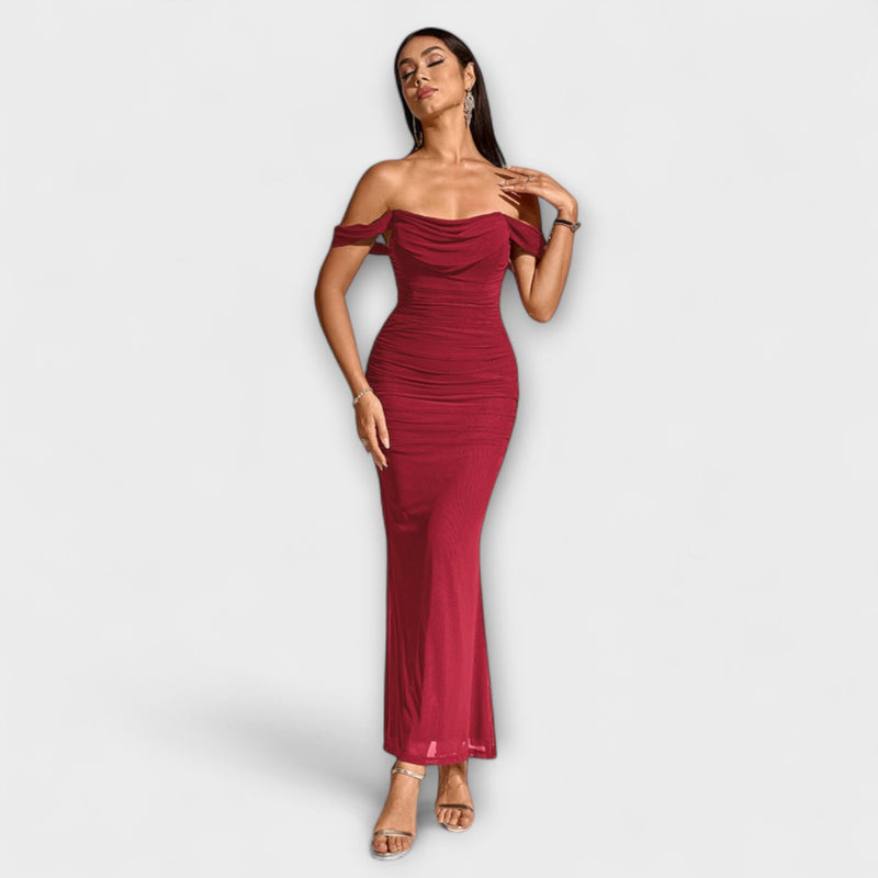 Ione - Off-Shoulder Rimpel Bodycon Jurk