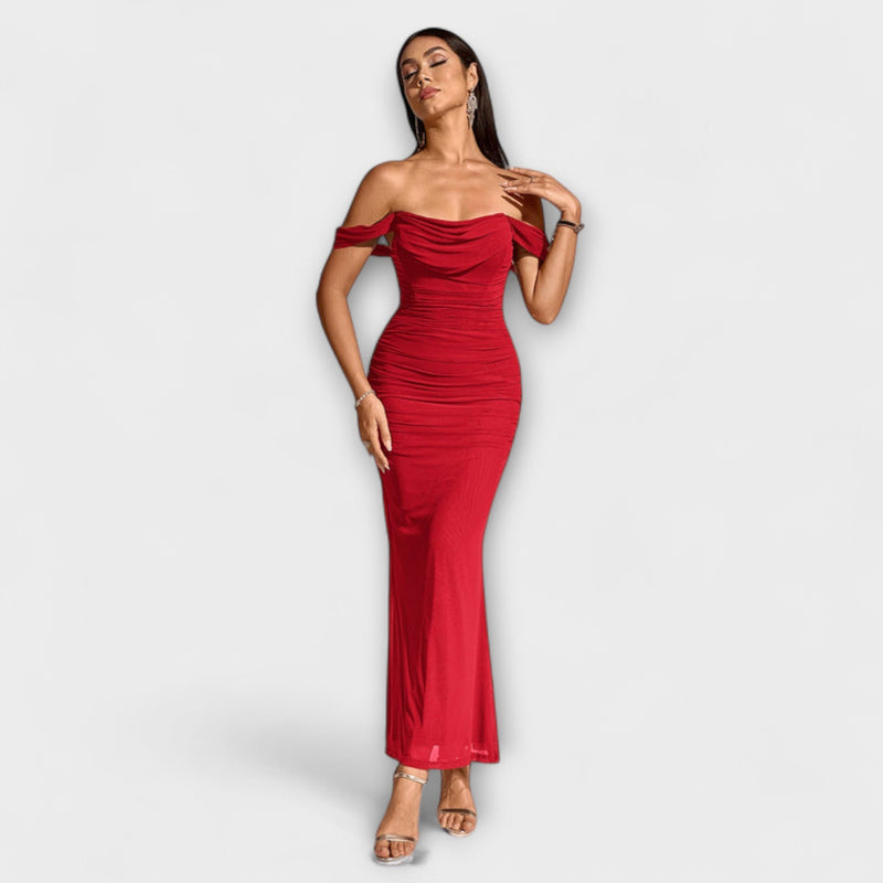Ione - Off-Shoulder Rimpel Bodycon Jurk