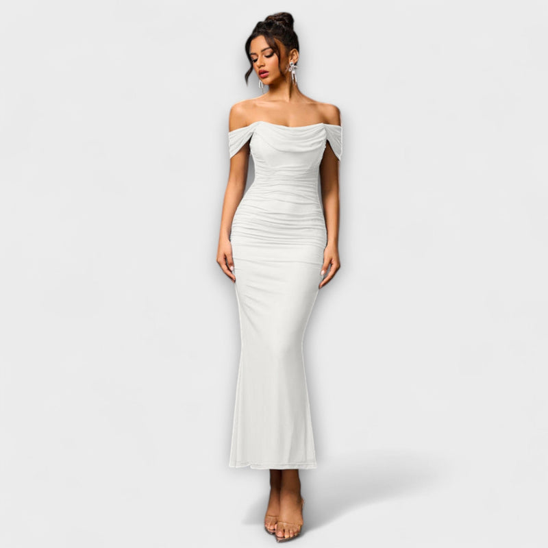 Ione - Off-Shoulder Rimpel Bodycon Jurk