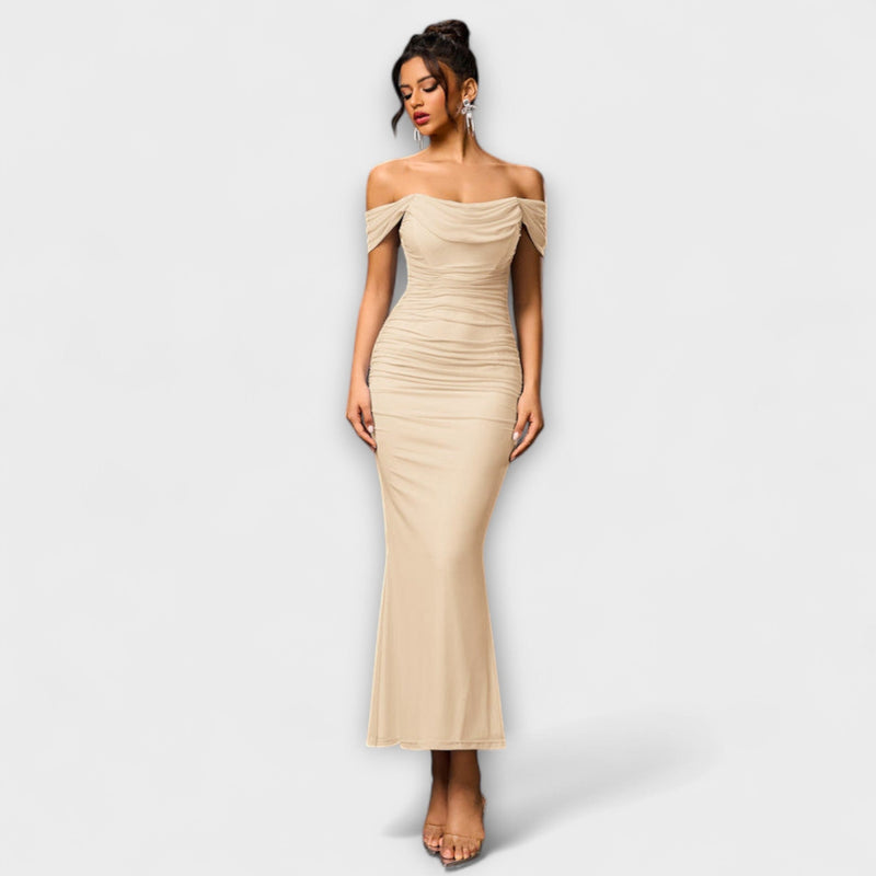 Ione - Off-Shoulder Rimpel Bodycon Jurk