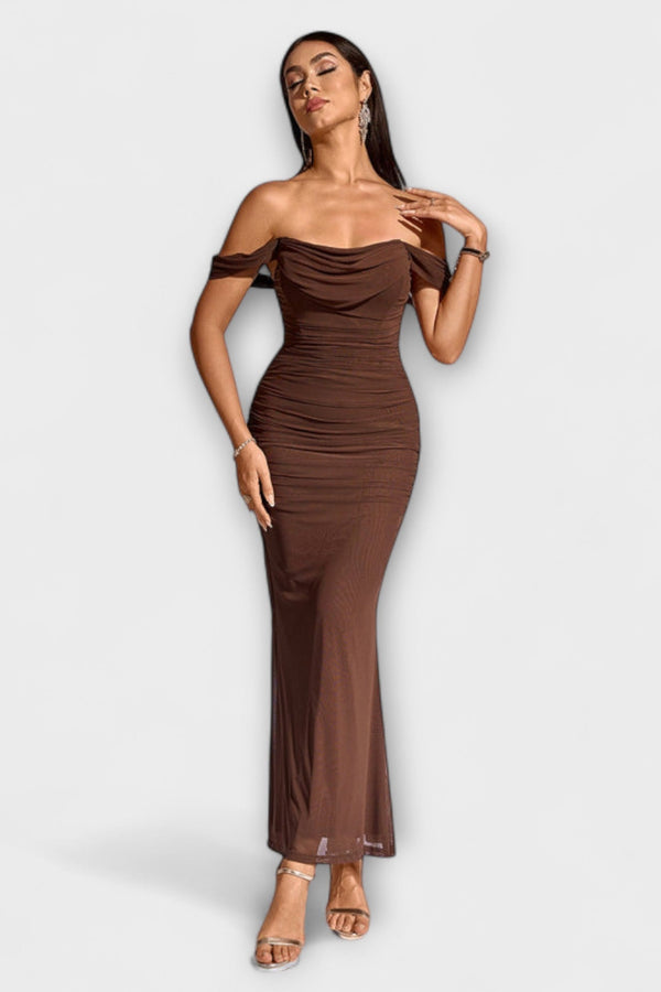 Ione - Off-Shoulder Rimpel Bodycon Jurk