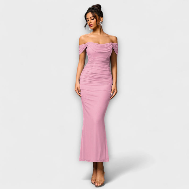 Ione - Off-Shoulder Rimpel Bodycon Jurk