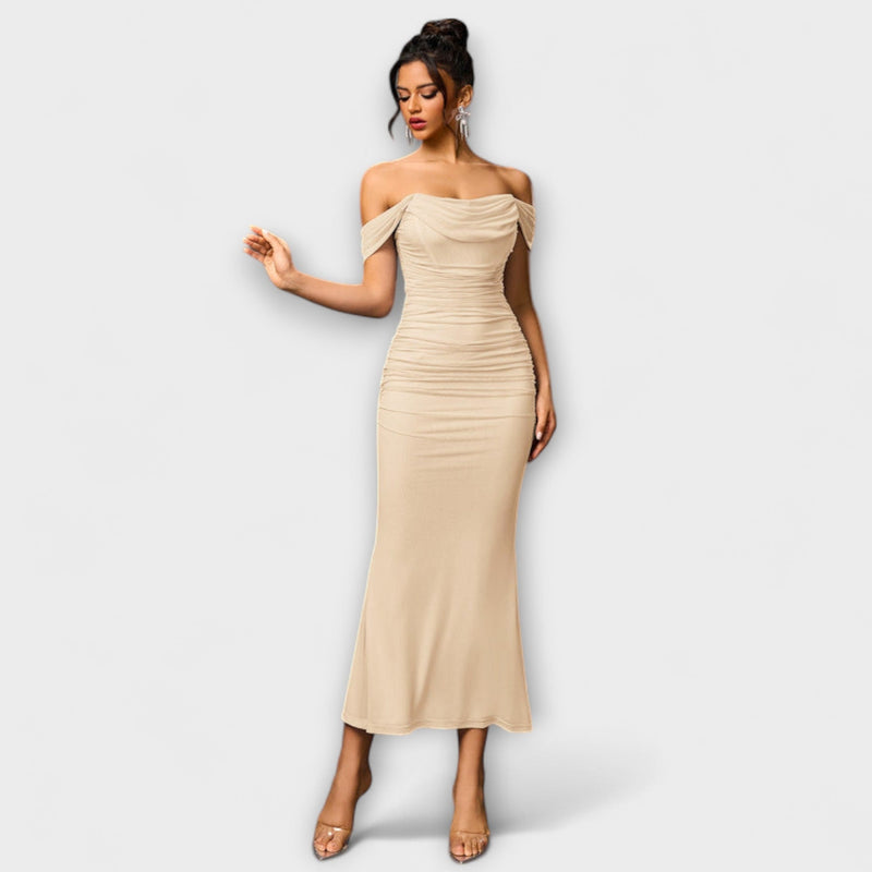 Ione - Off-Shoulder Rimpel Bodycon Jurk