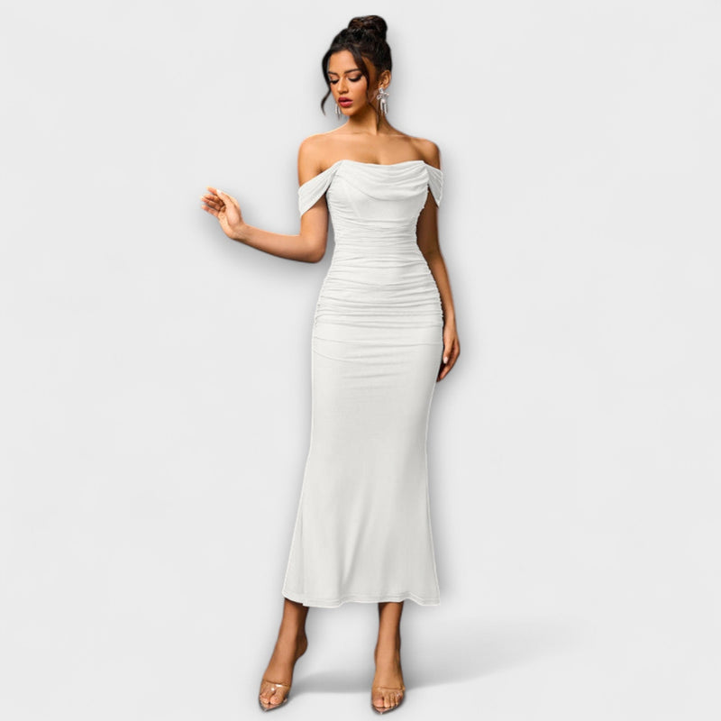 Ione - Off-Shoulder Rimpel Bodycon Jurk