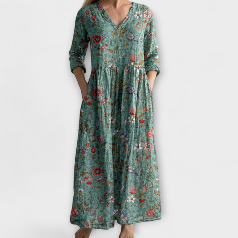 Ivoor - Bloemen Boho Maxi Jurk met Speelse Touch