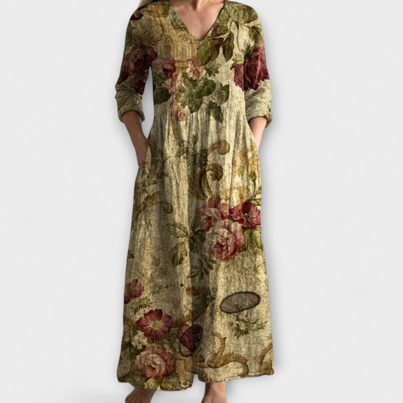 Ivoor - Bloemen Boho Maxi Jurk met Speelse Touch