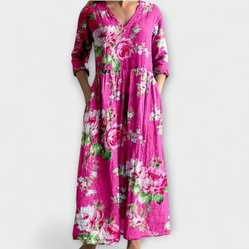 Ivoor - Bloemen Boho Maxi Jurk met Speelse Touch