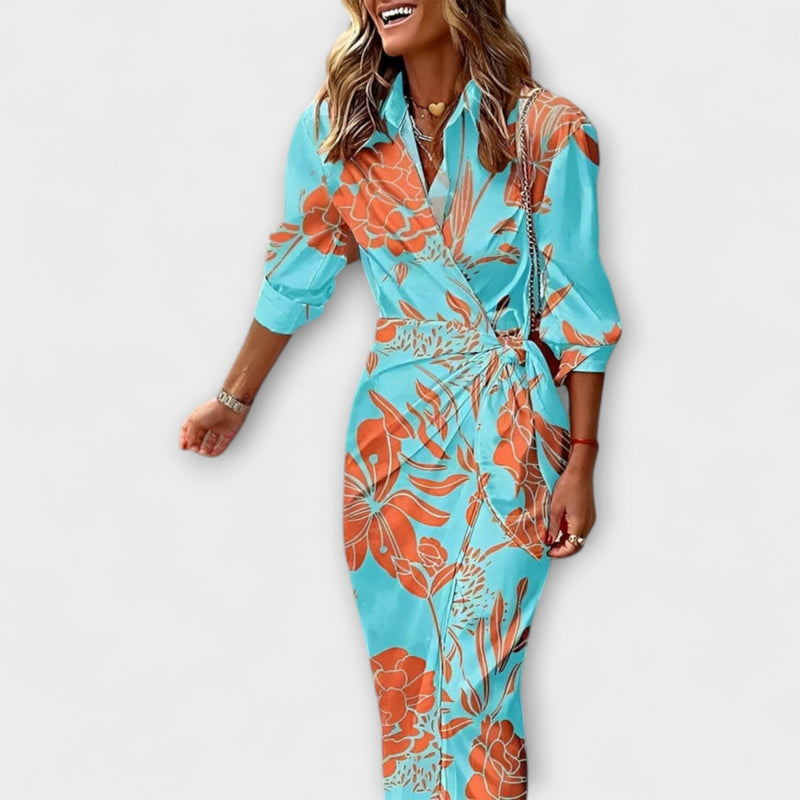 Olivia – Bloemenprint Taille-Definiërende Shirtjurk
