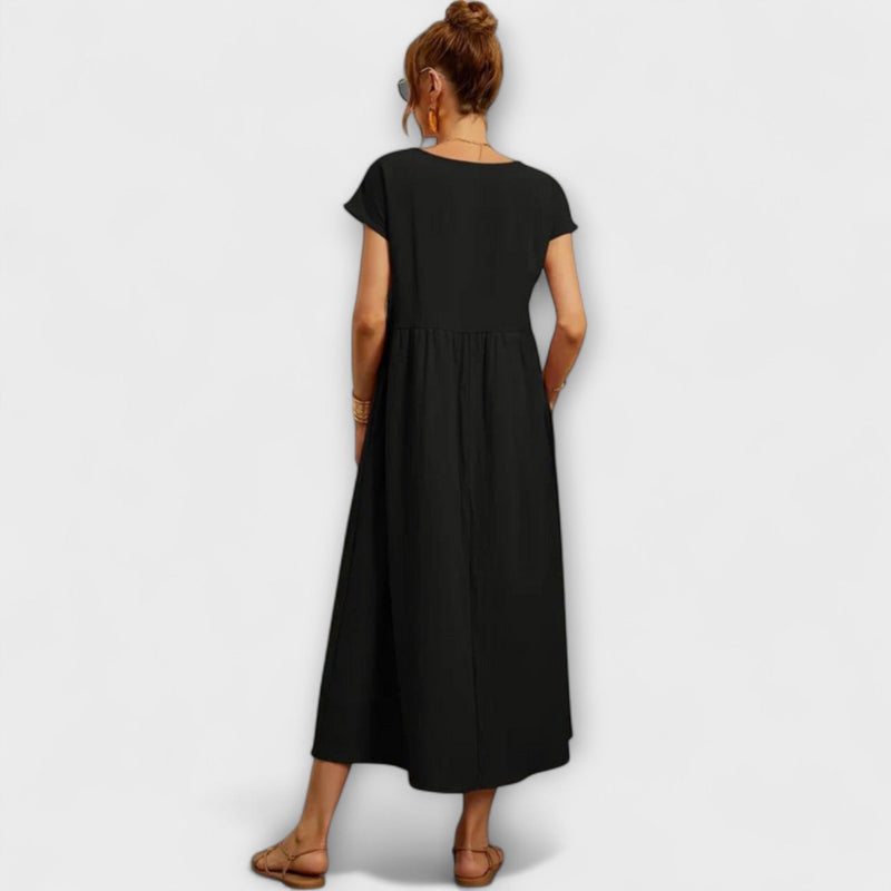 Maelis - Dames Relaxed Katoen-Linnen Pocket Jurk