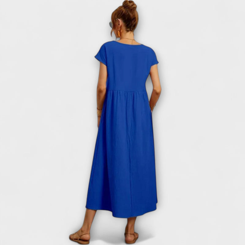 Maelis - Dames Relaxed Katoen-Linnen Pocket Jurk