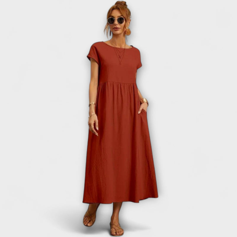 Maelis - Dames Relaxed Katoen-Linnen Pocket Jurk
