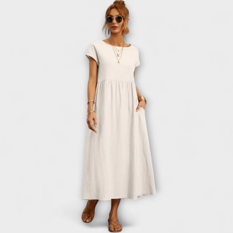 Maelis - Dames Relaxed Katoen-Linnen Pocket Jurk