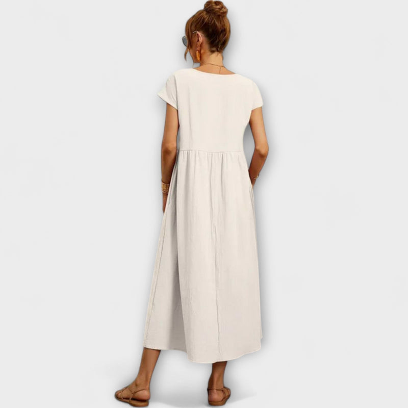 Maelis - Dames Relaxed Katoen-Linnen Pocket Jurk