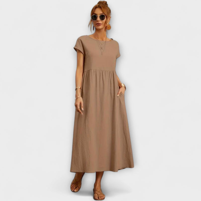 Maelis - Dames Relaxed Katoen-Linnen Pocket Jurk