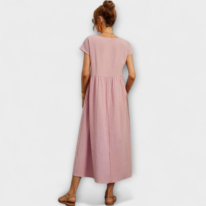 Maelis - Dames Relaxed Katoen-Linnen Pocket Jurk