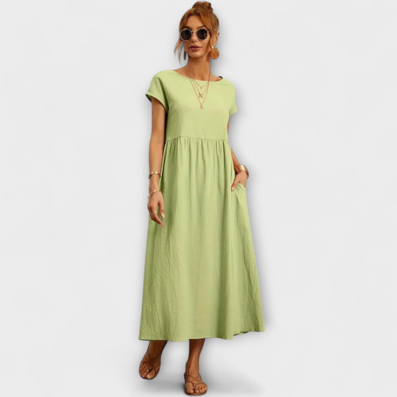 Maelis - Dames Relaxed Katoen-Linnen Pocket Jurk