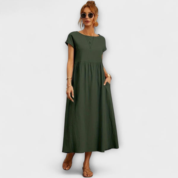 Maelis - Dames Relaxed Katoen-Linnen Pocket Jurk