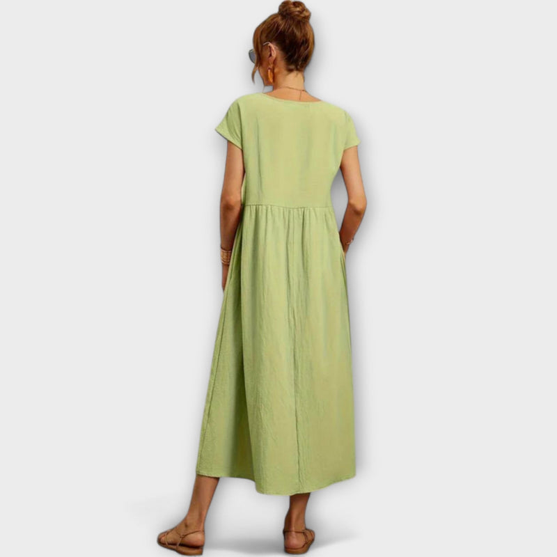 Maelis - Dames Relaxed Katoen-Linnen Pocket Jurk