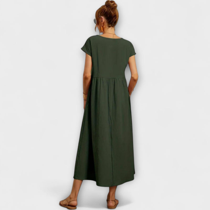 Maelis - Dames Relaxed Katoen-Linnen Pocket Jurk
