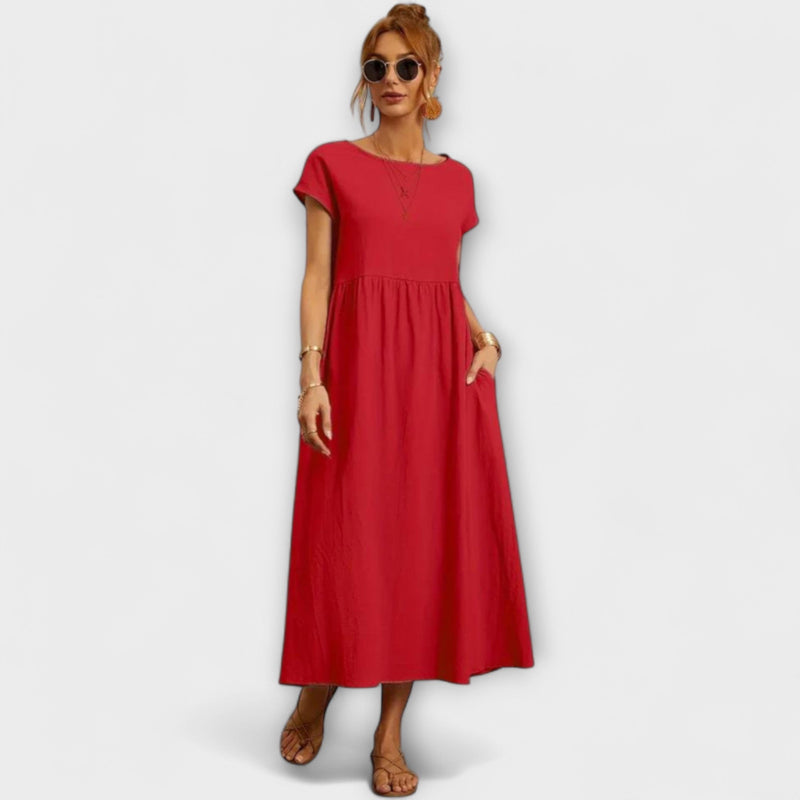 Maelis - Dames Relaxed Katoen-Linnen Pocket Jurk
