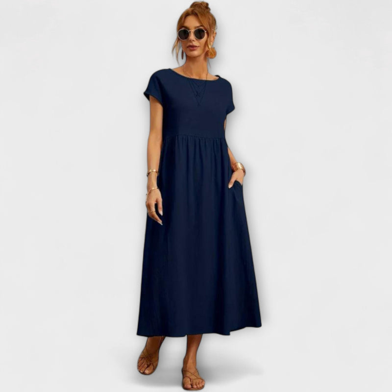 Maelis - Dames Relaxed Katoen-Linnen Pocket Jurk