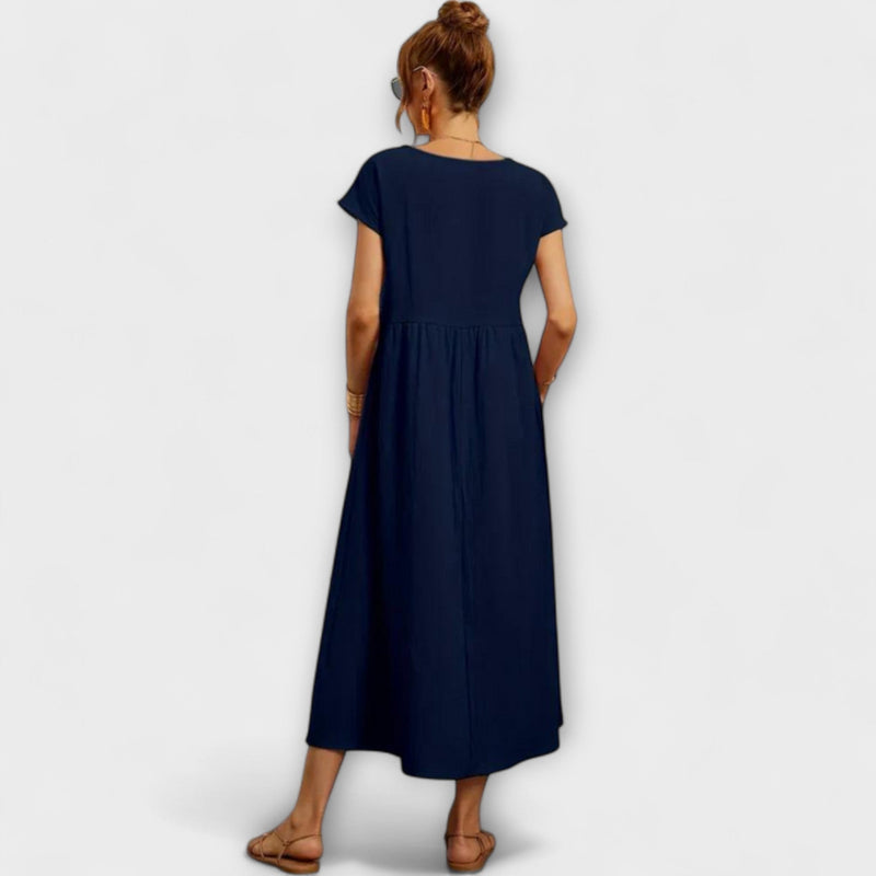 Maelis - Dames Relaxed Katoen-Linnen Pocket Jurk