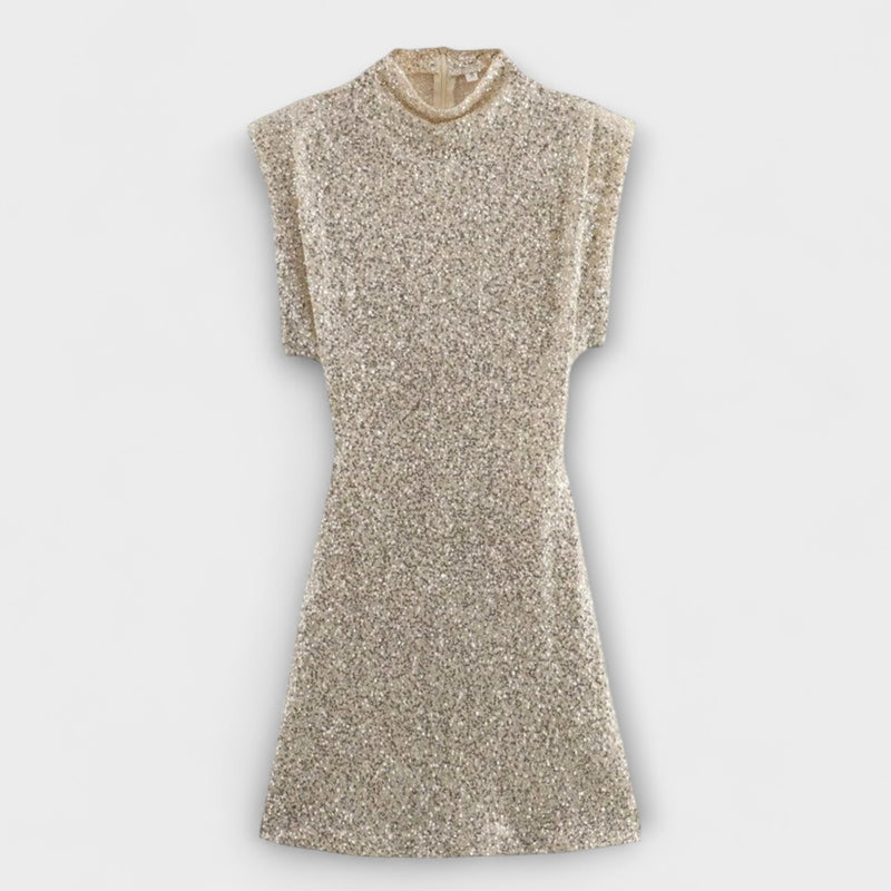 Halle - Slim Fit Mini Jurk met Pailletten O-Hals